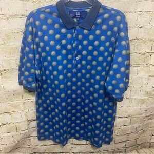 Vintage Dunhill Golf Blue Golf Ball Print Made In Italy Polo Shirt